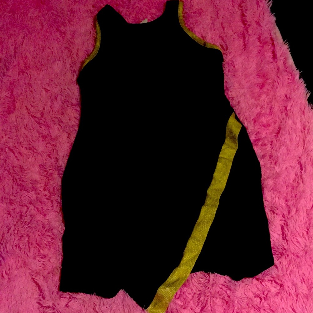 Black a-symmetrical dress with gold trim